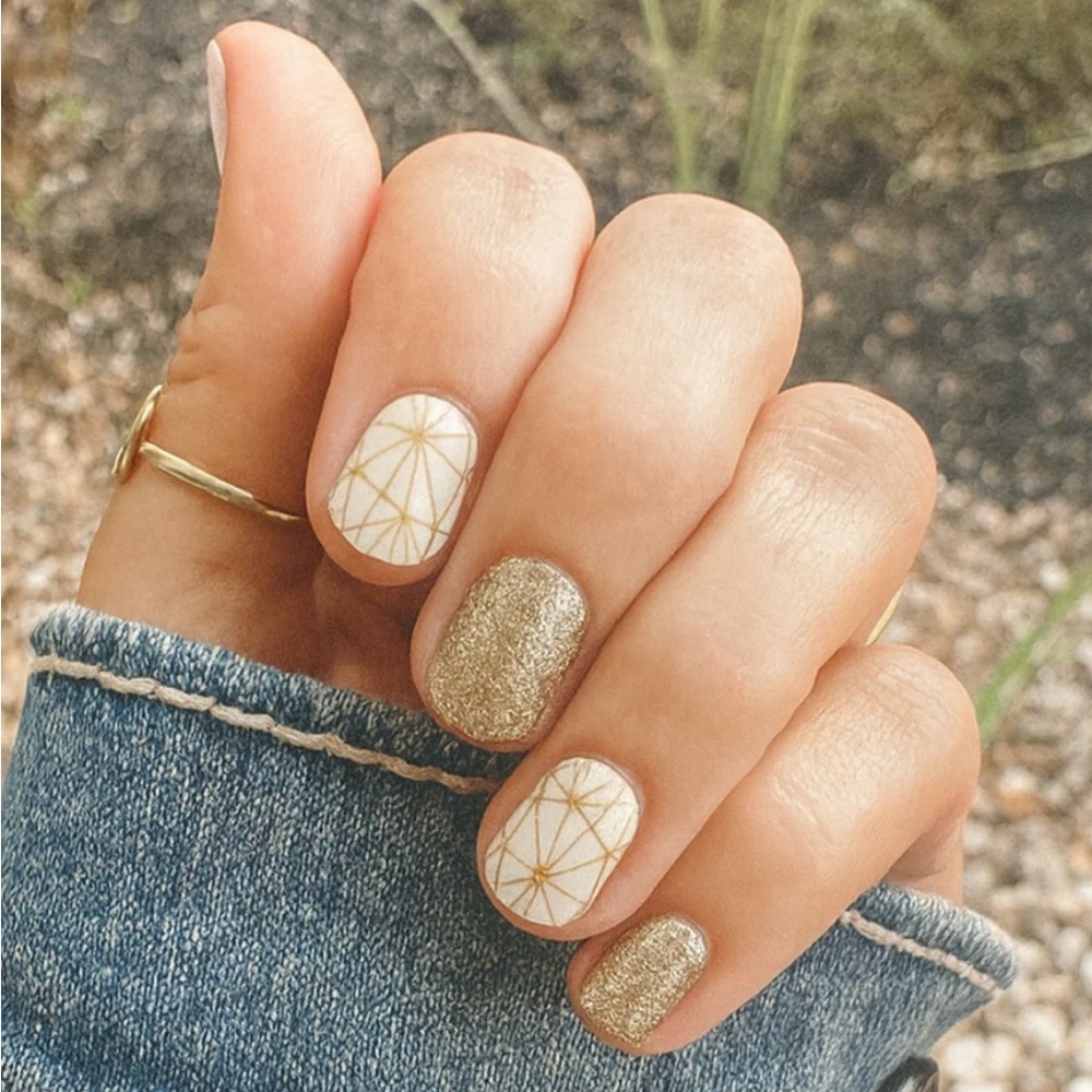 Aurora Gold Nail Wraps | White & Gold Geometric Nails | Sweet Manis